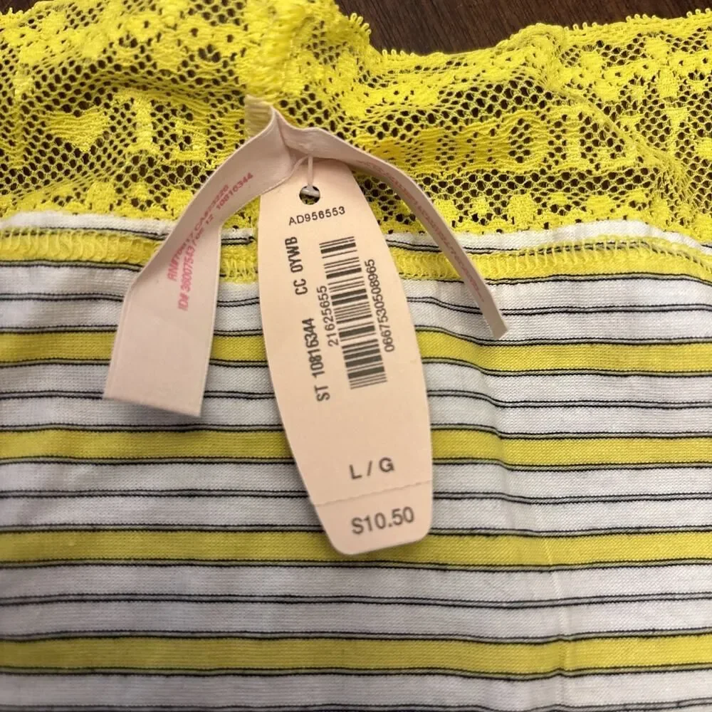 Vintage NEW Victorias Secret Bikini yellow and white striped black lines Size LG